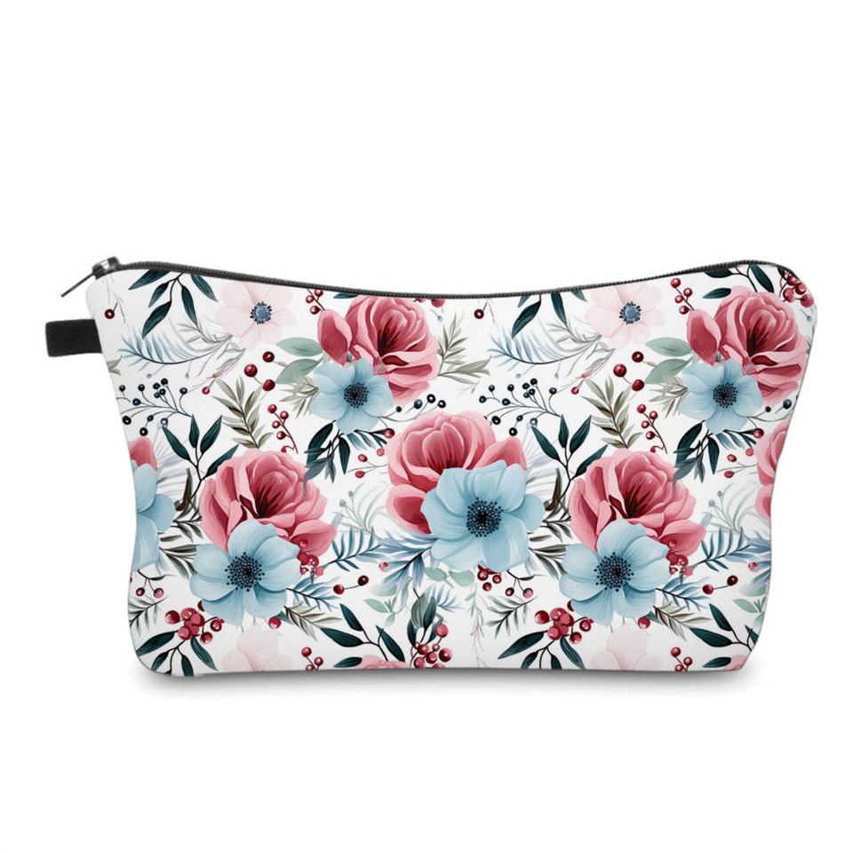 Pouch - White, Blue, & Red Florals